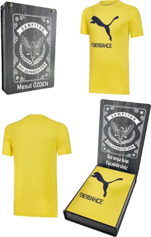 Fenerbahçe Orijinal Puma Sıfır Yaka Sarı T-Shirt Kişiye Özel Hediyelik Ahşap Kutulu - Image 1