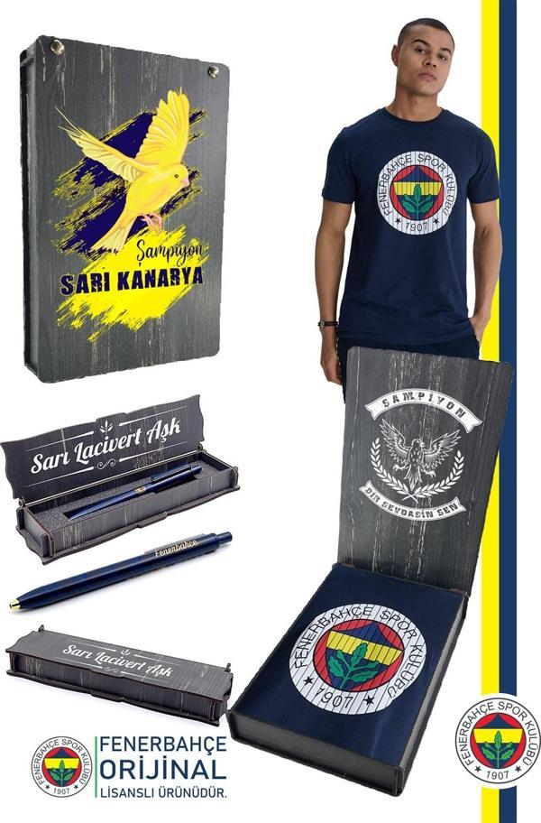 Fenerbahçe Orijinal Lisanslı Kabartma Logo Lacivert Tribün T-Shirt + Kalem Set Hediyelik - Image 1