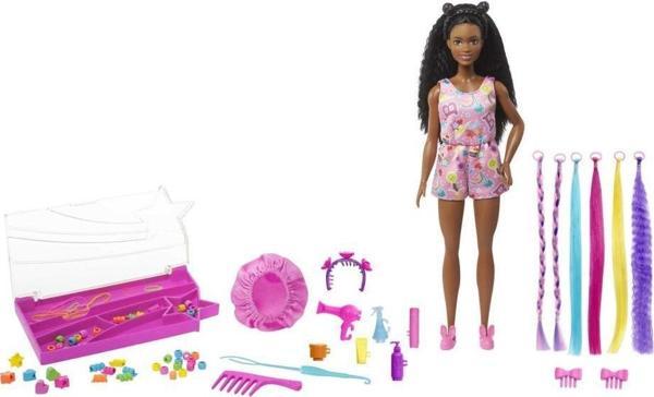 Barbie Brooklyn Eğlenceli Saçlar Set HHM39 Barbie "Brooklyn" Roberts Bebek ve 50'den Fazla Saç Şekillendirme Aksesuarıyl - Image 1