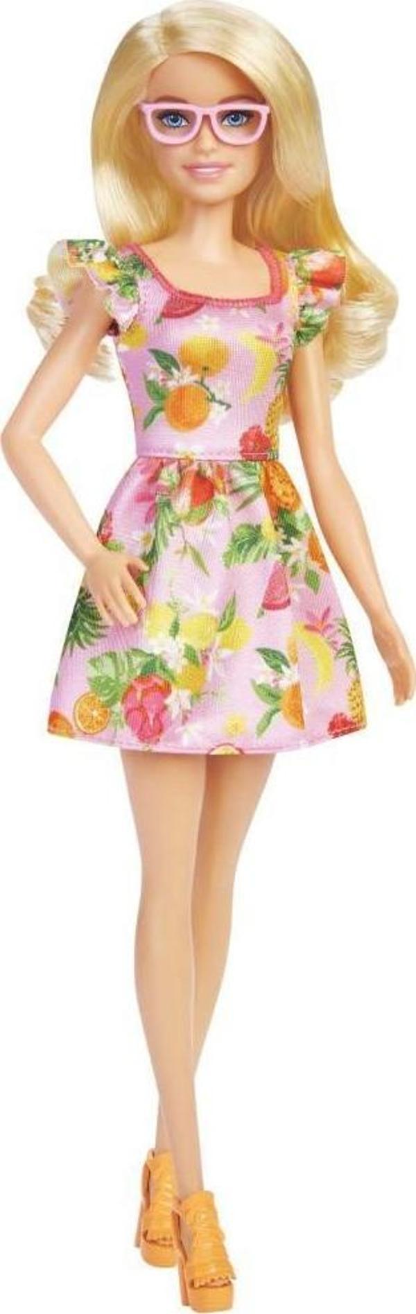 Barbie Büyüleyici Parti Bebekleri 181 FBR37 HBV15 sarı saçlı, kolları fırfırlı, meyve desenli elbise, platform topuklu t - Image 1