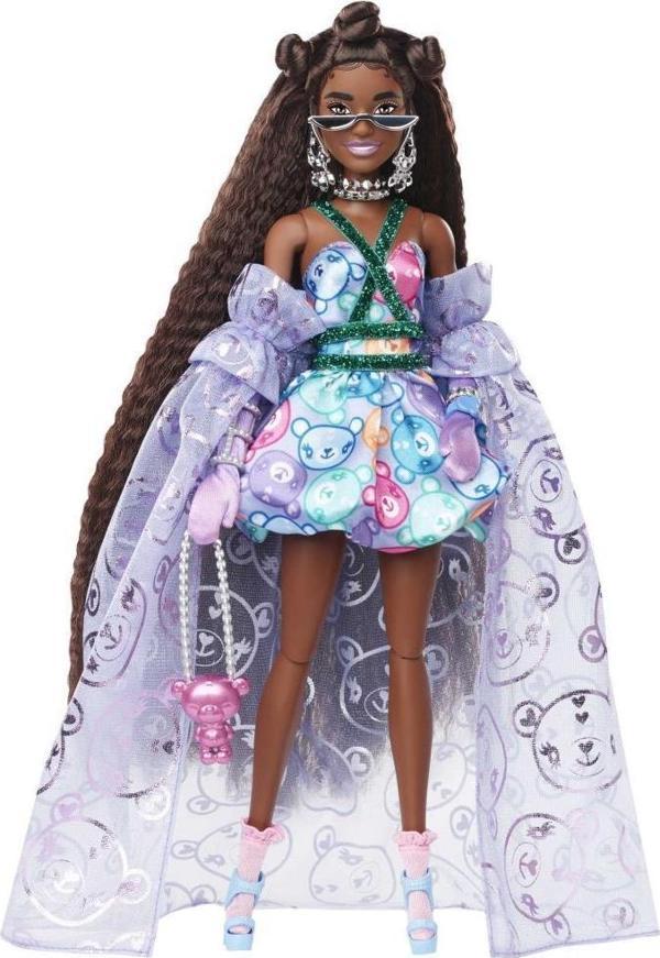Barbie Mattel Extra Fancy Mor Kostümlü ve Hayvan Dostu HHN13 Baskılı Elbisesi ve Aksesuarlarıyla, Bükülebilen Esnek Ekle - Image 1
