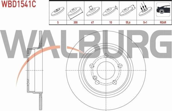 Walburg Mercedes C Class(S204)C 180 5 Bijon 300X10X67X55,6 07-Fren Diski Arka Düz Kaplamalı A 204 423 15 12 - Image 1