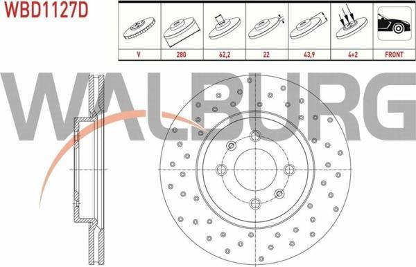 Walburg Kıa Rıo Fren Diski Ön Havalı Performans Delikli 4 Bjn 280X22X62,2X43,9 51712-1W000 - Image 1
