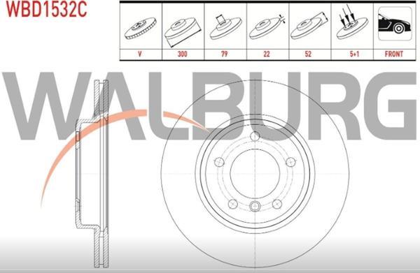 Walburg Fren Dıskı On Havalı Kaplamalı Bmw 3 Serısı (E46) 318 I 5 Bıjon 300X22X79X52 1998-2005 - Image 1