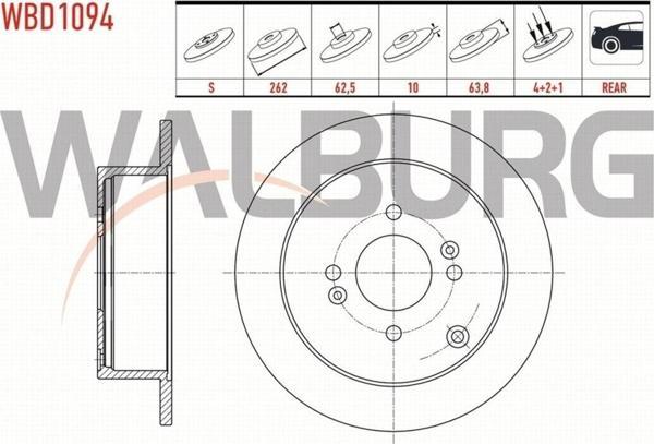 Walburg Hyundaı Accent Fren Diski Arka Düz 4 Bjn 262X10X62,5X64,5 58411-1G000 - Image 1