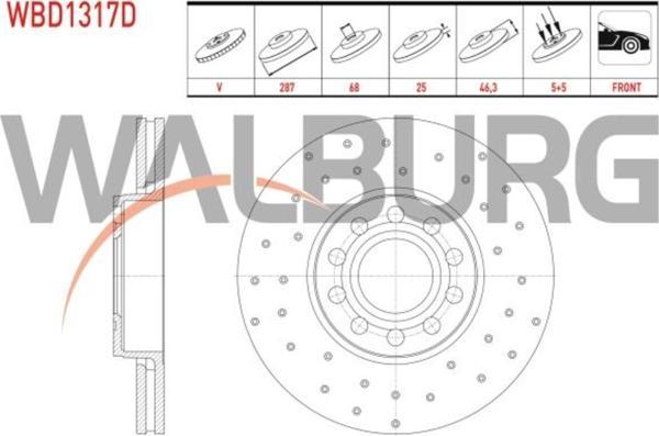 Walburg Fren Dıskı On Havalı Performans Delıklı 5 Bjn 287X25X68X46,3 Volkswagen Passat(3B3)1.6 -1.8 - 1.9 Td - Image 1