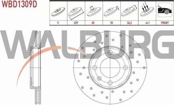Walburg Volkswagen Polo Fren Diski Ön Havalı Performans Delikli 4 Bjn 239X18X65X34,2 6N0615301C - Image 1