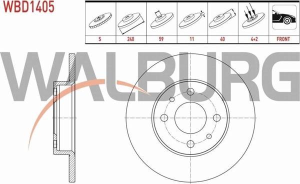 Walburg Fıat Dogan Slx 1.6 2000 - Fren Diski Ön Düz 4 Bjn 240X11X59X40 50 10 260 603 Uyumlu - Image 1