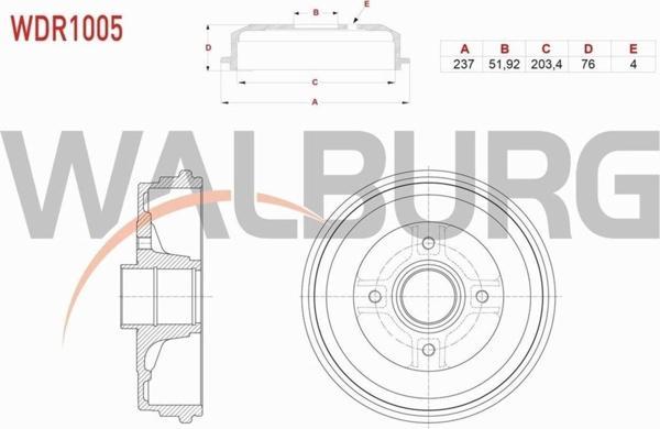 Walburg Renault Clıo Fren Kampanası Arka 4 Delik 237X51,92X203,4X76 7700290352 - Image 1