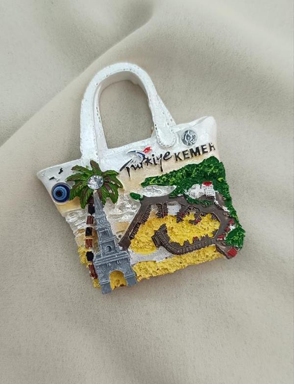 Magnet Çanta Taşlı Mıknatıslı Buzdolabı Süsü Nazar Göz Boncukllu Palmiye Agacı Türkiye Kemer Yazılı                    - Image 1