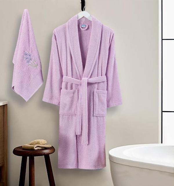 Bornoz - Nakışlı Havlu Seti Cora Leylak L/XL+45x85cm - Image 1