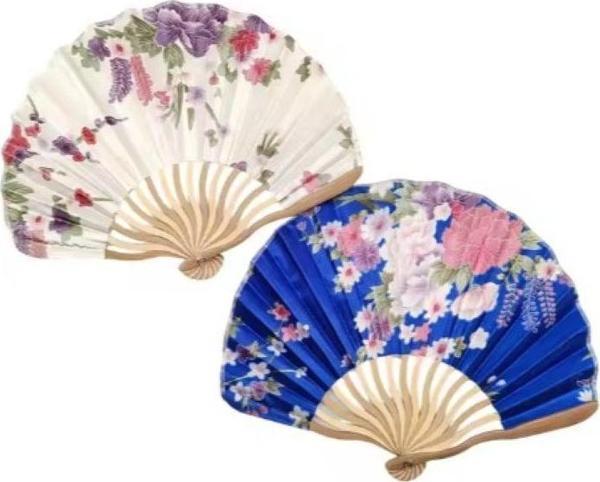 2'li Yelpazesi Beyaz Çiçekli Kaliteli Özel Tasarım Japon Hediyelik Yelpaze - Image 1