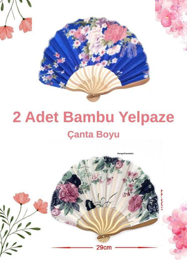 2'li Yelpazesi Beyaz Çiçekli Kaliteli Özel Tasarım Japon Hediyelik Yelpaze - Image 1