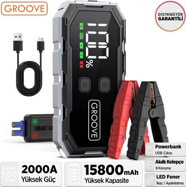 GROOVE F11 15800mAh 2000A Akü Takviye Cihazı Taşınabilir Jump Starter (Powerbank+Led Lamba+LCD Ekran) - Image 1