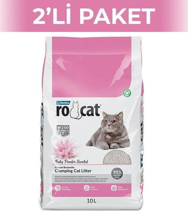 RoCat Pudralı Bentonit Kedi Kumu 10 lt 2 Adet - Image 1