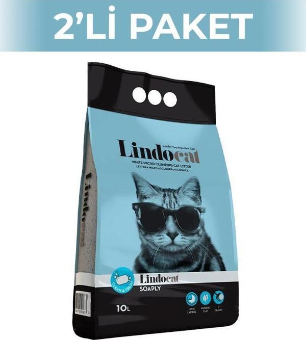 LindoCat Sabun Kokulu İnce Taneli Kedi Kumu 10 lt 2 Adet - Image 1
