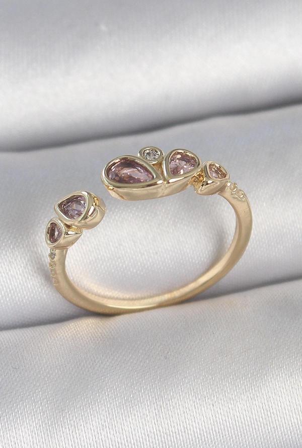 Pirinç Gold Renk Pembe Damla Zirkon Taşlı Ayarlanabilir Kadın Yüzük - EBJ250501W33629 - Image 1