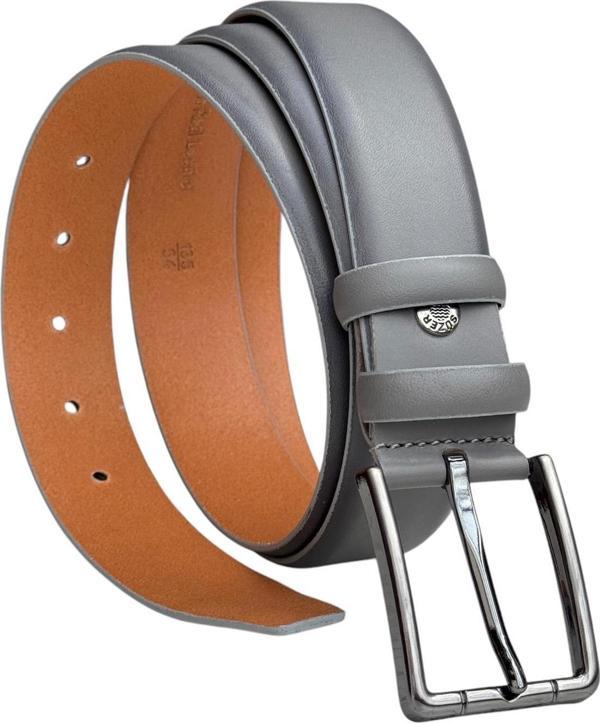 Gri Hakiki Deri Düz Renk Model 3.5 cm. Tokalı Klasik Kemer - 215-Düz - Image 1