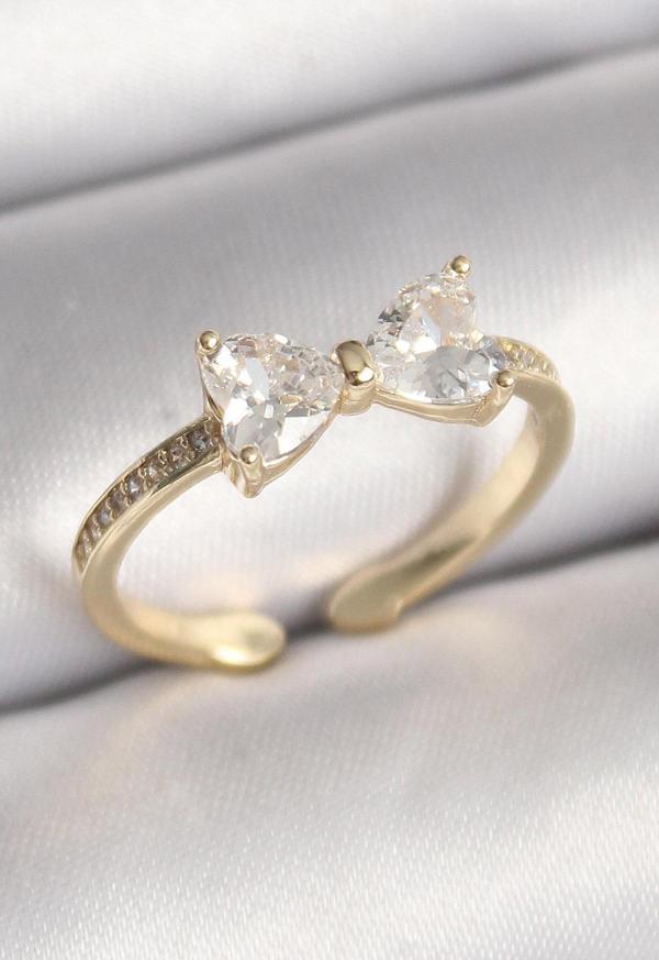 Pirinç Gold Renk Zirkon Taşlı Kalp Fiyonk Model Kadın Yüzük - EBJ250301W31452 - Image 1