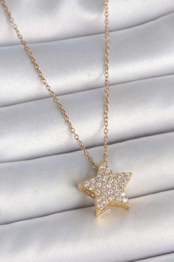 Gold Renk Zincir Zirkon Taşlı Yıldız Model Kadın Kolye - EBJ250501W33579 - Image 1