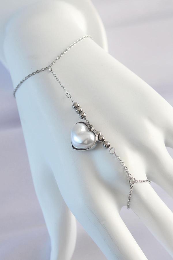 Gümüş Renk Beyaz Bubble Kalp Tasarımlı Şahmeran - EBJ250118W30626 - Image 1