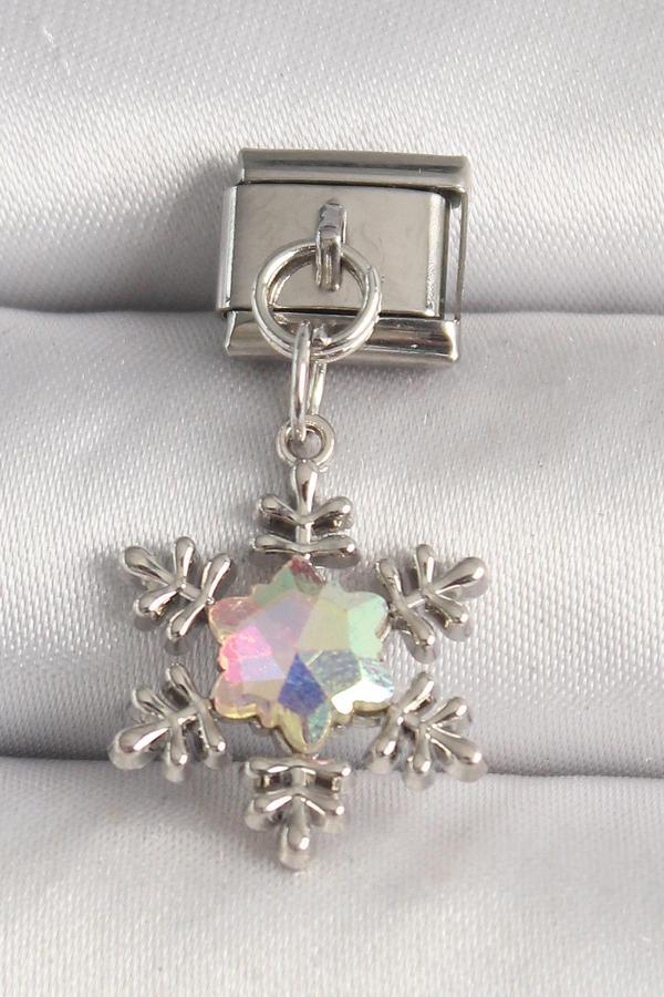 Gümüş Renk Hologram Mineli Kar Tanesi Model Nomination Charm - EBJ250501W32905 - Image 1