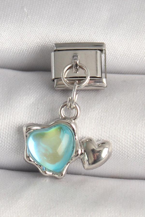 Gümüş Renk Mavi Mineli Kalp Model Nomination Charm - EBJ250501W32942 - Image 1