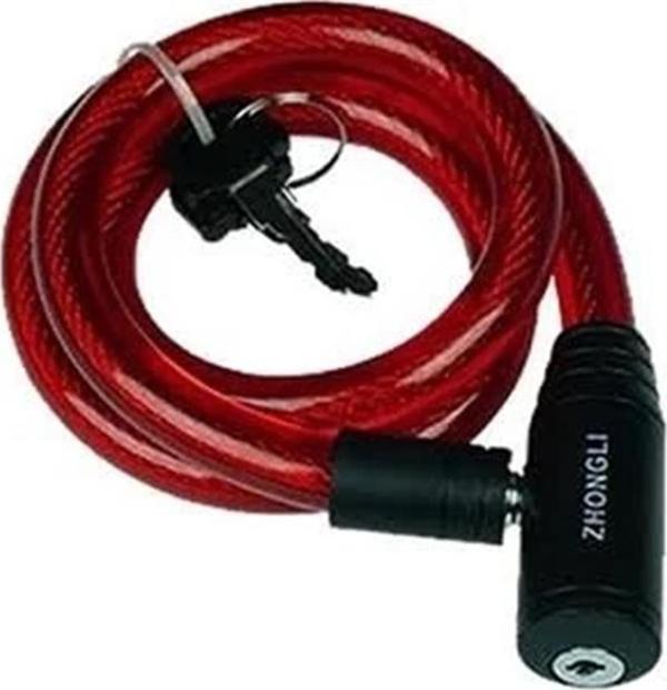 Zhongli anahtarlı halat kilit kırmızı 12x800mm - Image 1