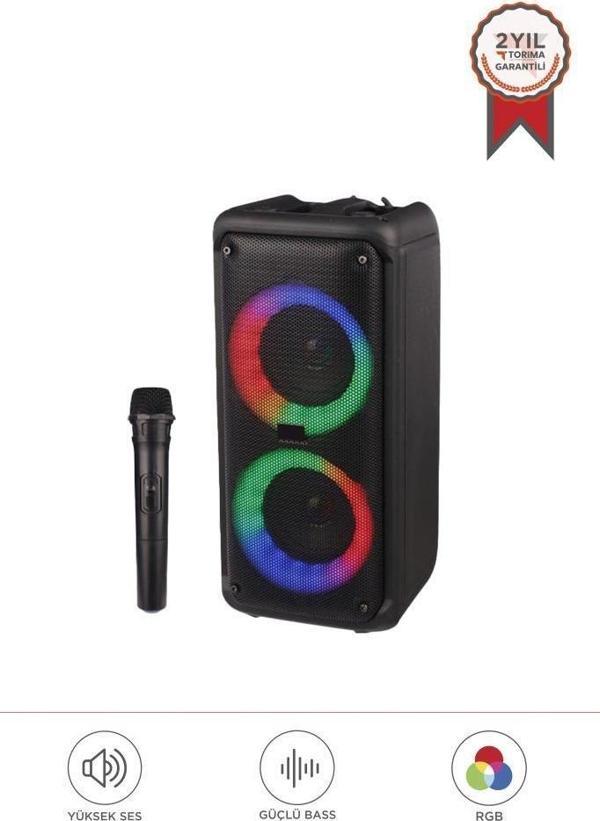 Torima KTS-1973 Siyah Mikrofonlu RGB Ledli Taşınabilir Bluetooth Hoparlör Parti Speaker - Image 1