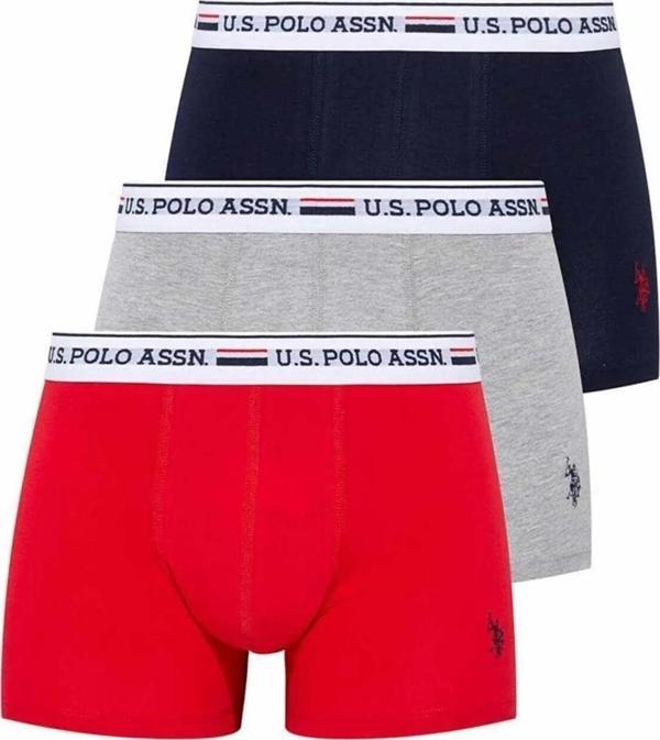 U.S. Polo Assn. Erkek 3'lü Boxer Kırmızı-Gri-Lacivert - Image 1