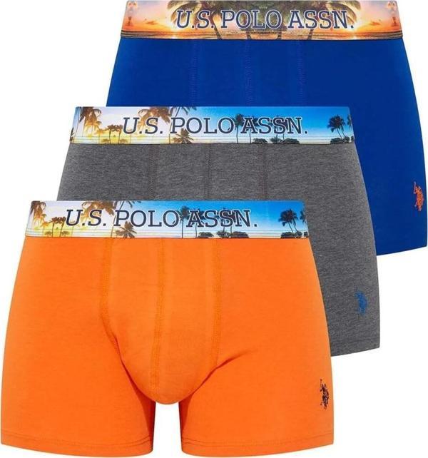 U.S. Polo Assn. Erkek 3'lü Boxer Turuncu-Saks-Antrasit - Image 1