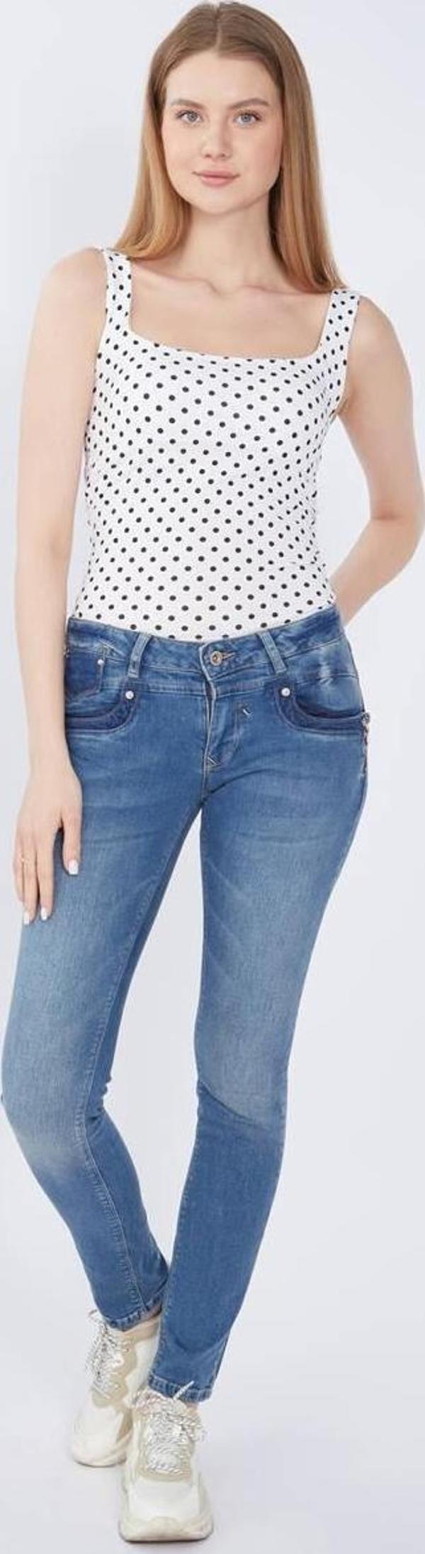 Blue White Fermuar Detaylı Kadın Jean Pantolon - Image 1