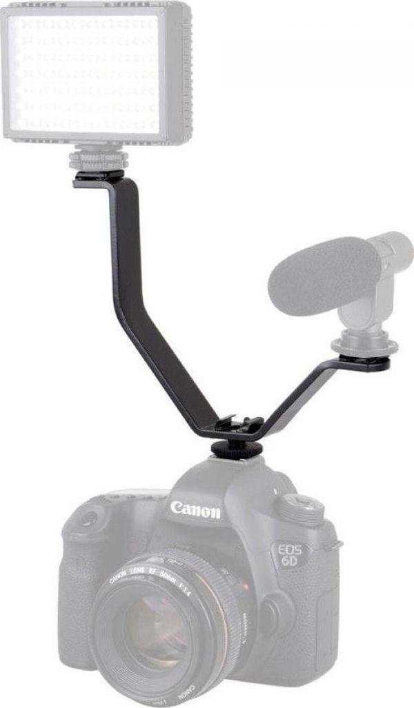 Ayex V Bracket Dslr Makinalar İçin Üç Grişli Flaş Led, Mikrofon Tutucu - Image 1