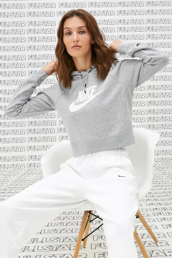 Nike Sportswear Futura Essential Fleece Crop Hoodie Kapüşonlu Gri Kadın Kısa Sweatshirt - Image 1