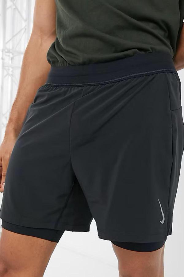 Nike Trainning Dri Fit Yoga Mens 2/1 Shorts Dokuma Taytlı Şort Siyah - Image 1