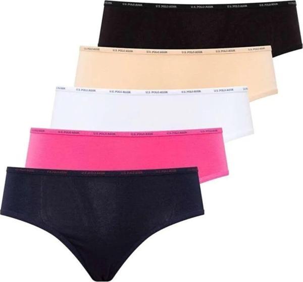 U.S. Polo Assn. Kadın 5'li Yüksek Bel Slip (Lacivert-Fuşya-Ten-Beyaz-Siyah) - Image 1