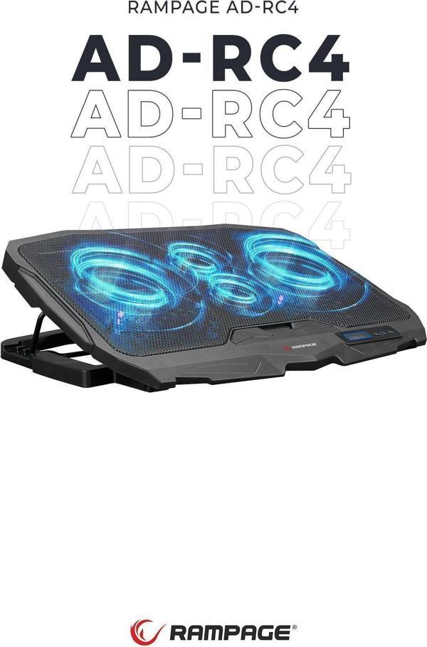 Ad-rc4 Mavi Ledli 15-17 Inç 4 Fanlı Kontrol Panelli Pro Notebook Laptop Soğutucu Stand - Image 1
