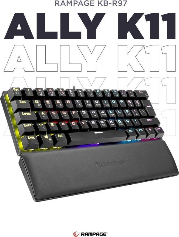 Ally K11 Siyah Rainbow Mavi Switch Mekanik Antighosting Bilek Destekli Gaming Oyuncu Klavye - Image 1
