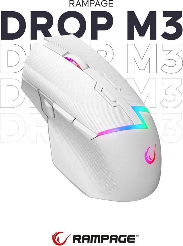 Drop M3 Beyaz Rgb Şarjlı Kablosuz 10000dpı 10d Gaming Oyuncu Mouse - Image 1