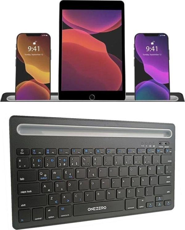 Apera Onezero Ağır Sağlam Ultra İnce Taşınabilir Kablosuz 3 Kanal Bluetooth Türkçe Q Klavye Standlı - Image 1