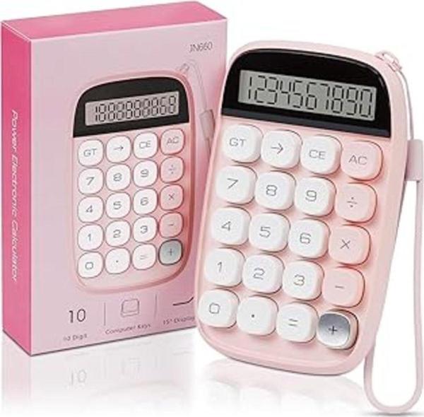 Apera Mt18 Hesap Makinesi 10 Haneli Mekanik Tuşlu Büyük Lcd Ekranlı Eski Daktilo Tarzı Pembe - Image 1