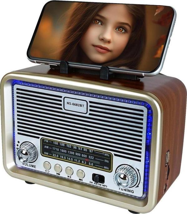 Apera Nns Ns-6682Bt Led Çerçeveli Müzik Seti Fm Radyo Usb Mp3 Player Bluetooth Hoparlör Telefon Tutucu - Image 1