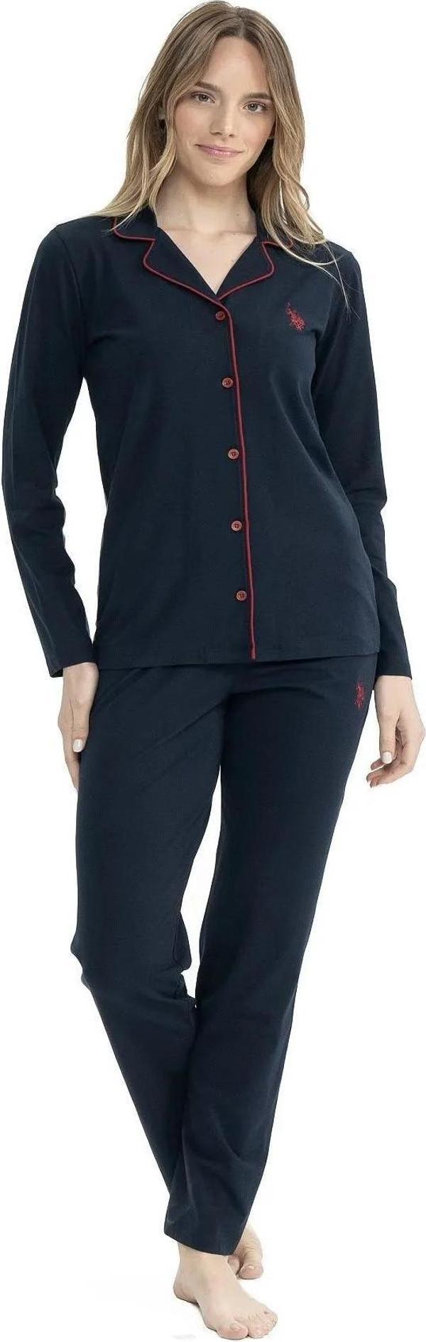 U.S. Polo Assn. Kadın Uzun Kollu Önden Düğmeli Gömlek Pijama Takım - Image 1