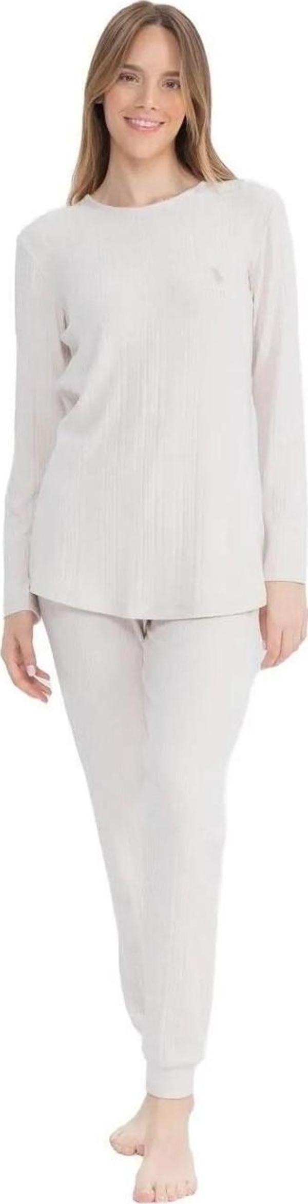 U.S. Polo Assn. Kadın Fitilli Yuvarlak Yaka Pijama Takımı - Image 1