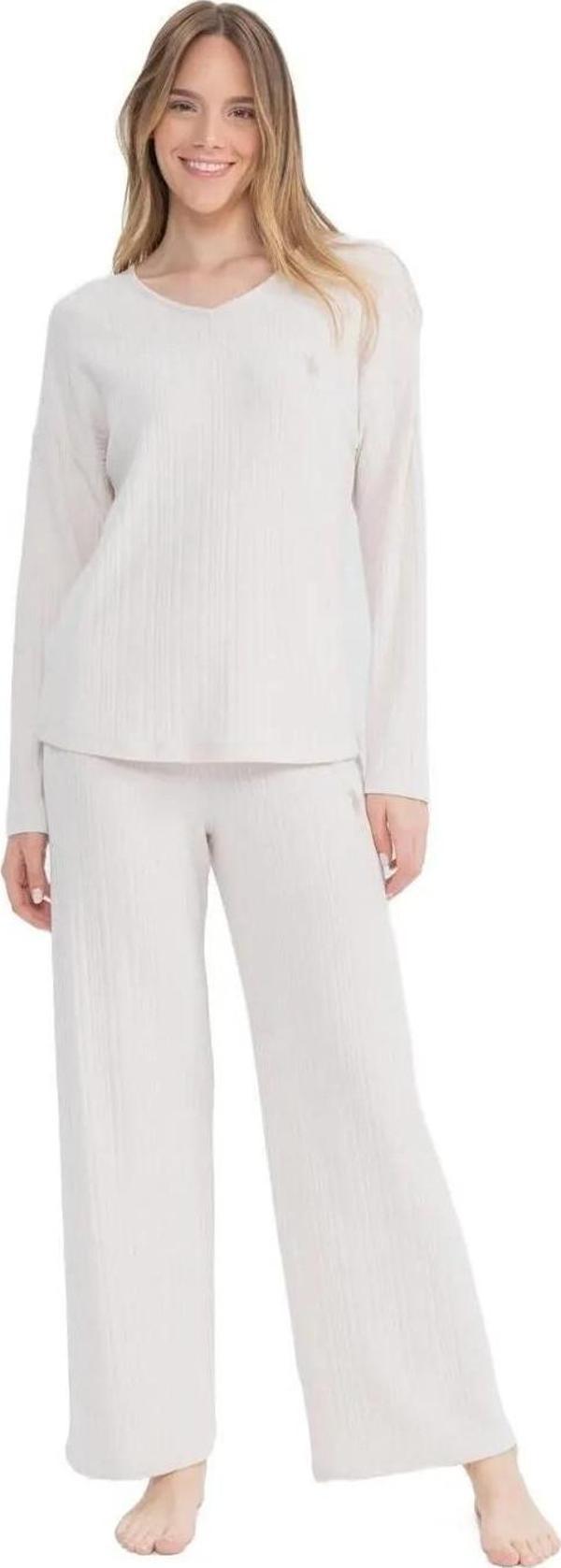 U.S. Polo Assn. Kadın Fitilli V Yaka Pijama Takımı - Image 1