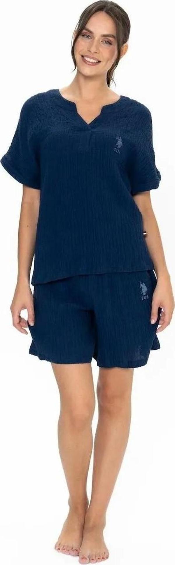 U.S. Polo Assn. Kadın %100 Pamuk Yazlık Kısa Kollu Pijama Şort Takım - Image 1