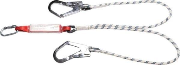 Safeset Çift Kol Şok Emicili Lanyard 12 Mm Statik Halatlı Karabina Ve K4 Kancalı - Image 1