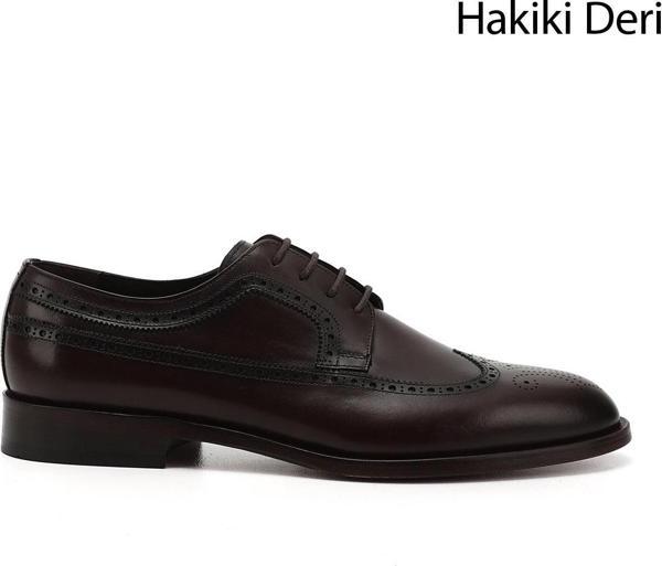Erkek Kahverengi Bağcıklı Kösele Taban Hakiki Deri Klasik Ayakkabı - Image 1