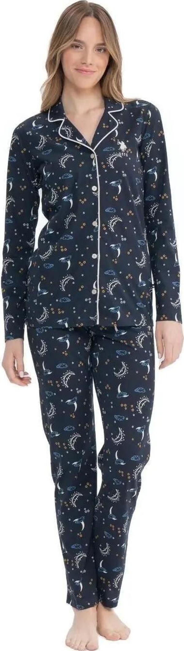 U.S. Polo Assn. Kadın Gece Desenli Patlı Pijama Takımı - Image 1