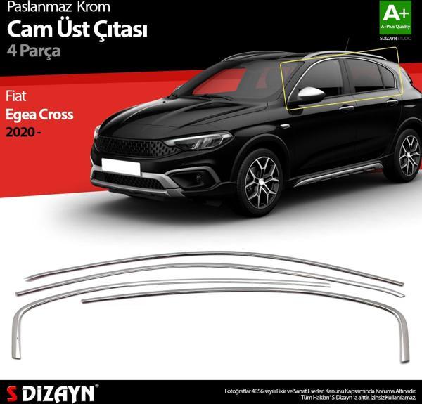 S-Dizayn Fiat Egea Cross Krom Cam Üst Çıtası 4 Prç. 2020 Üzeri (Mat Krom) A+ Kalite - Image 1